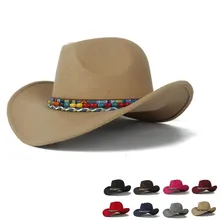 Женская шерстяная открытая западная ковбойская шляпа с откатными полями, женская черная сомбреро Hombre джаз шляпа, размер 56-58