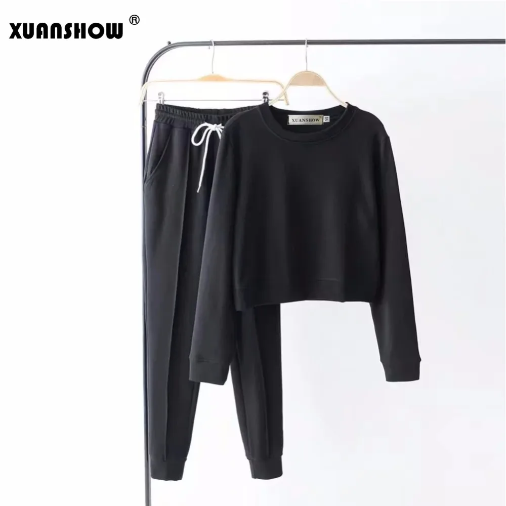 XUANSHOW 2018 Fashion Tracksuit Women Autumn Winter Vintage Streetwear Two Piece Set Pullover Crop Sweatshirt Long Pants Outfits XUANSHOW 2018 Fashion Tracksuit Women Autumn Winter Vintage Streetwear Two Piece Set Pullover Crop Sweatshirt Long Pants Outfits