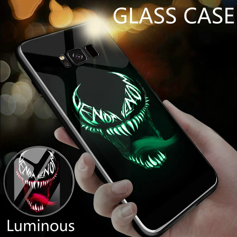 Luxury Marvel Avengers Luminous Glass Phone Case For Samsung Galaxy Note 10 8 9 S8 S9 S10 E 5G Plus Deadpool Venom Cover Coque |