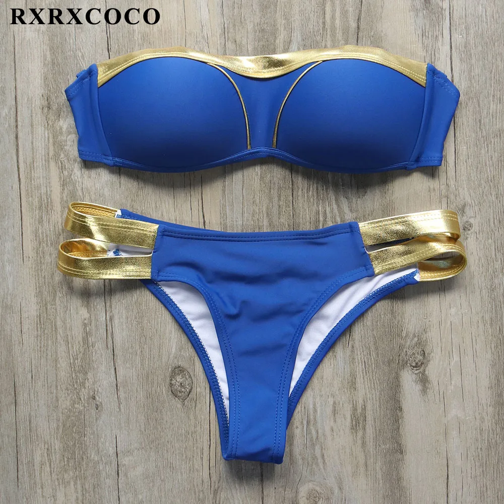 RXRXCOCO бренд сексуальный комплект бикини пуш-ап с рюшами женский купальник, бандажный купальник с оборкой купальный костюм Maillot De Bain Femme