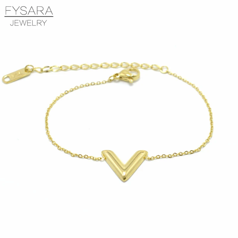 

FYSARA Brand Jewelry Triangle V Shape Letter Charm Bracelet For Women Couple Jewelry Gold Thin Chain & Link Bracelets Party Gift