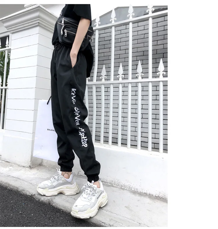 CheerSolo Hip Hop Loose Pants Women Harajuku Purple Sweatpants Side Striped Letter Print Black Trousers Street Style sweatpants