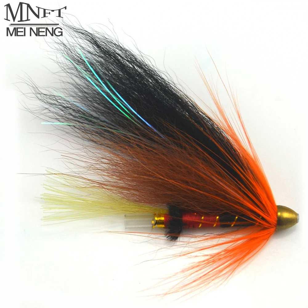 MNFT 4Pcs/Lot Copper Conehead Plastic Tube Salmon Fishing Flies And  Steelhead Fly Lures Black & Orange Color