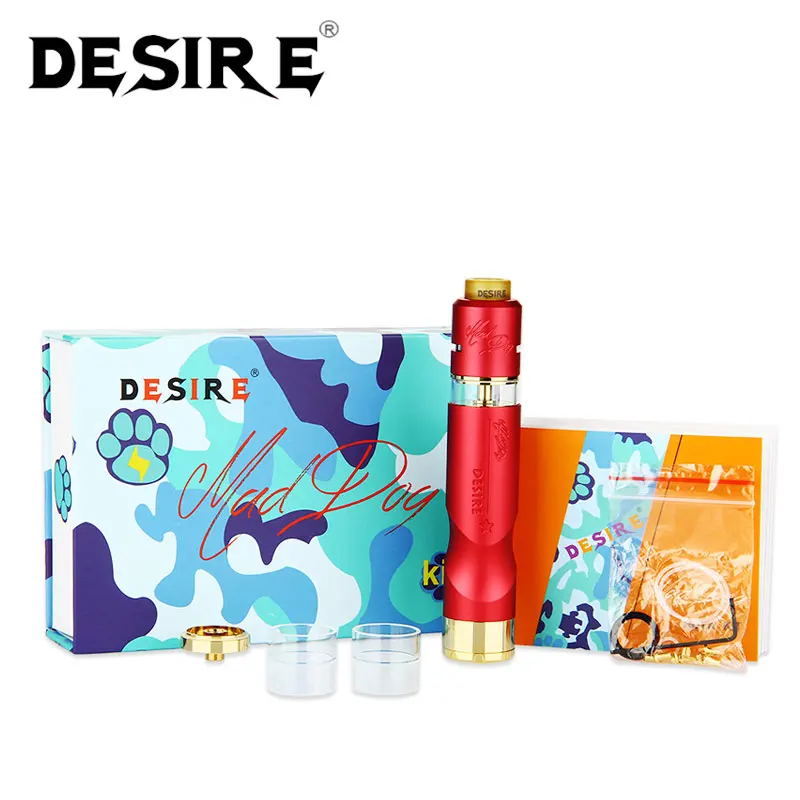 

Authentic Desire Mad Dog RDTA Kit Mechanical Mod 7ml Capacity Mad Dog RDTA Atomizer Tank Powered no 18650 Battery E-cig Vaping