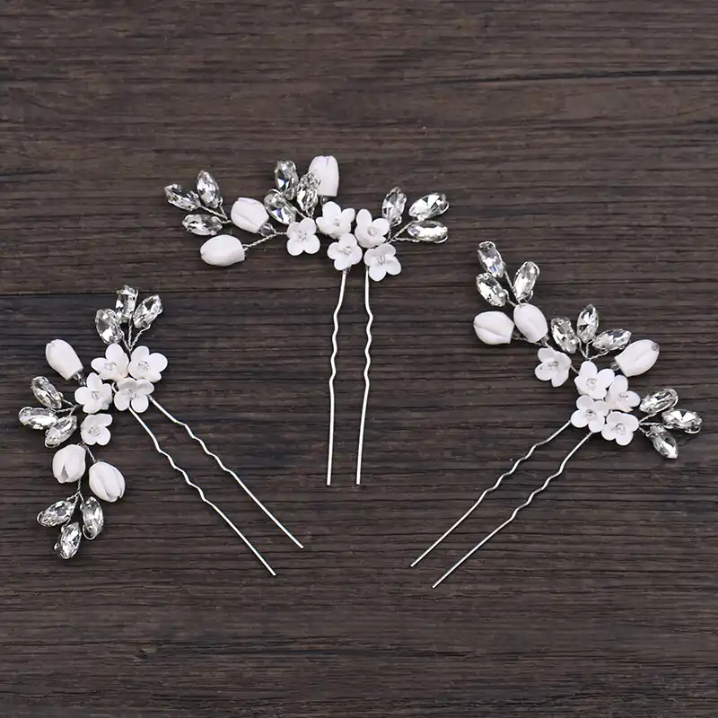 1pc Silver Crystal Flower Handmade Bridal Hair Pins Hair Clip