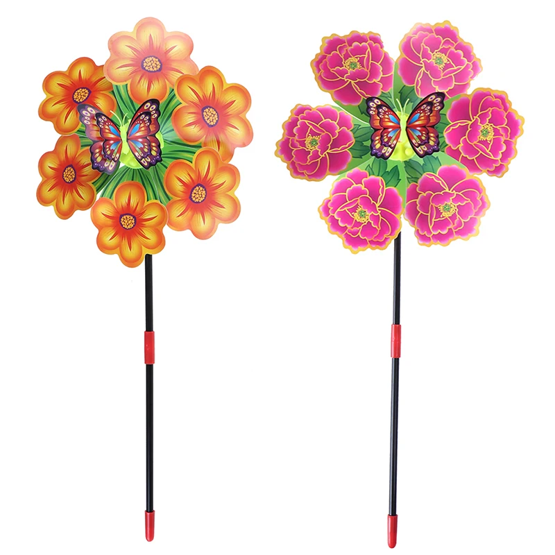 

Flower Pinwheels Plastic Windmills with Insect Pattern Garden Party Decor Kids Toy
