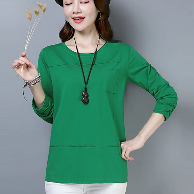

Shintimes Poleras De Mujer Moda 2018 T Shirt Women Long Sleeve T-Shirt Pockets Womens Clothing Tee Shirt Femme Camiseta Feminina
