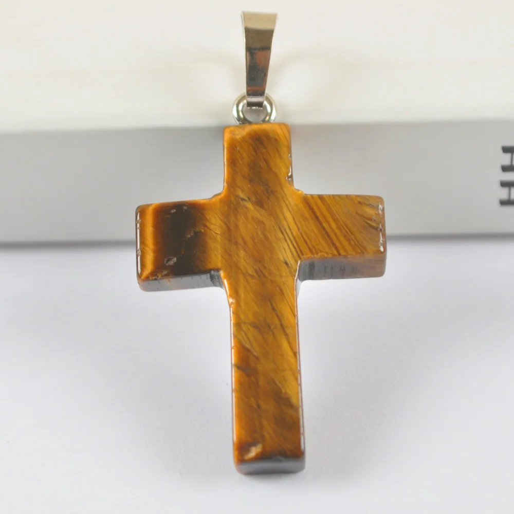 

Natural Tigereye Stone Bead GEM Pendant Cross Fashion Jewelry For Gift S3069