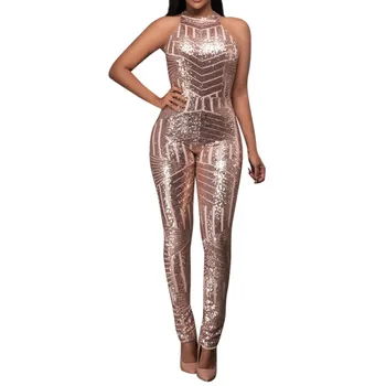 

Women Sleeveless Jumpsuit Off Shoulder Bodysuit New Women Sexy Backless Sequins Jumpsuits Spring Bodysuit Overalls Playsuit