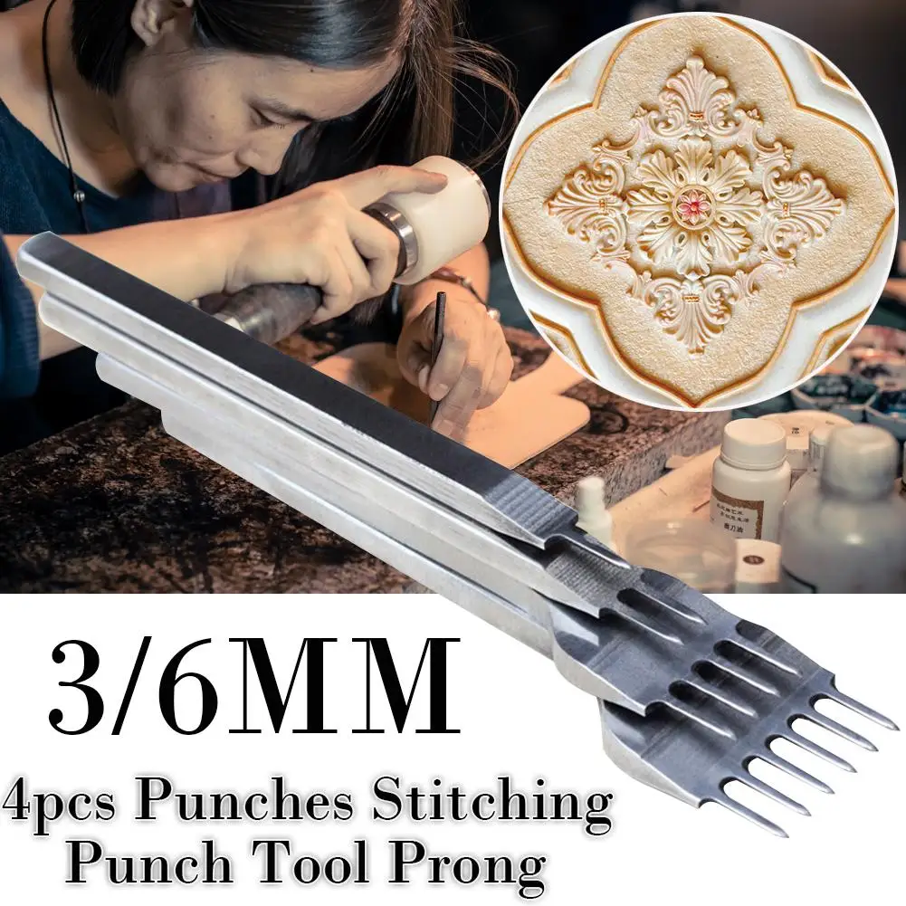 

4 Pcs/set 3/4/5/6mm Leather Craft Tools Hole Punches Lacing Stitching Tool Hand-stitched High-gradewhite Steel Linger Hiratsuka