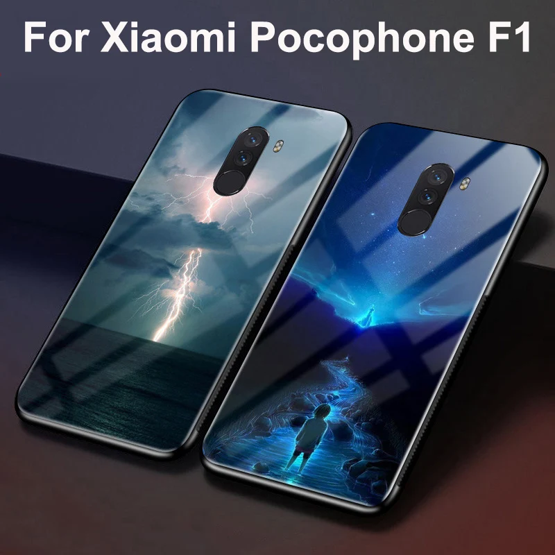 

Tempered Glass Back Case For Xiaomi Pocophone F1 Protective Cases PocophoneF1 glass case shell Poco phone F1 cover fundas coque