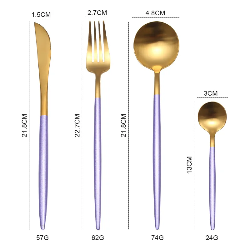 Белое золото Сталь столовый набор для кухни десертный нож вилки, ножи, ложки палочка для еды посуда столовая посуда установка падение корабля - Цвет: LF3purplegold1set