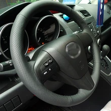 BANNIS Negro Cubierta Del Volante cosido A Mano BRICOLAJE Cuero Artificial para 2011-2013 Mazda 3 Mazda CX7
