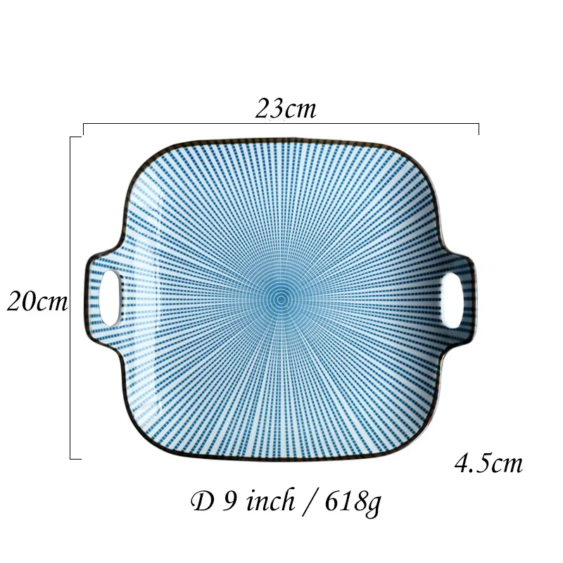 1 шт., 9 дюймов, в японском стиле, обеденная тарелка в полоску, обеденные блюда с двойной ручкой, квадратная посуда, блюда - Цвет: D