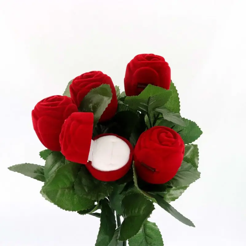 

1pcs Elegant Rose Branch Velvet Ring Box Earrings Holder For Jewelry Display Holder Storage Wedding Engagement Packaging