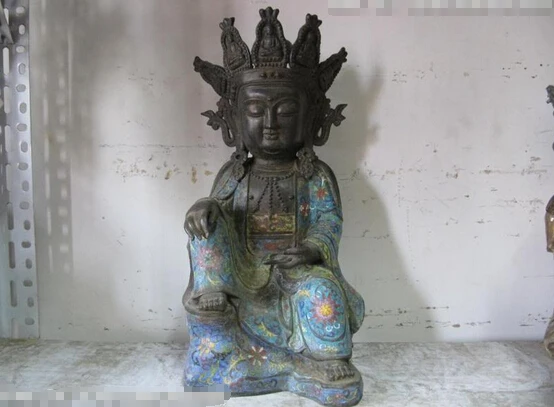 

Collectible bronze lion statue S0234 China Pure Bronze cloisonne Sit freedom Kwan-Yin Buddha Statue (B0328)