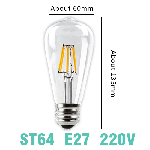 Светодиодный ламп накаливания E27 Ретро Эдисон лампы 220V E14 Винтаж C35 Свеча светильник с регулируемой яркостью, G95 Глобус ампулы светильник ing COB домашний декор - Испускаемый цвет: ST64 Bulb E27 220V