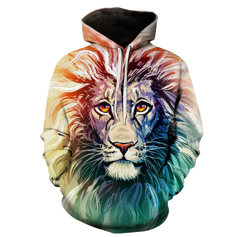  New Style Hiphop Hoodies Sweatshirts Animal Colorful Lion 3D Printed Cool Hoodie Women Hooded Woman