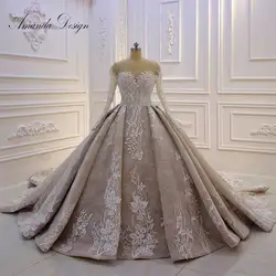 Аманда дизайн brautkleider hochzeitskleid С Длинным Рукавом Кружевная Апликация плиссированные бальное платье 2019 свадебное