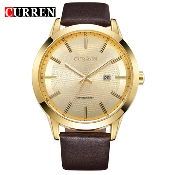 

New CURREN Quartz Watch Genuine Leather Strap Business Casual Round Dial Watches Waterproof Military Wristwatch 8114