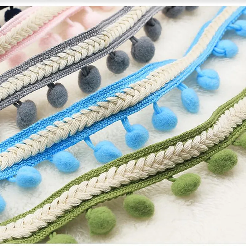 

2Yard Vintage Embroidered Pom Pom Trim Ball 1.2cm Fringe Ribbon Craft Lace DIY Sewing Accessory Kintted Fabric Decoration Supply