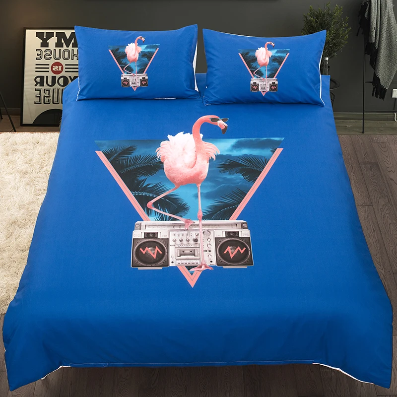cheap Online star Blue pink Flamingo printed bed linens set Twin Full Queen King Single Size Internet star Duvet Cover Set bedding set