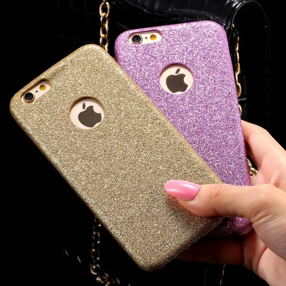 

Glitter Bling Cover For iPhone 6 Luxury Case Matte Hard Acrylic Phone Cases For iPhone 6S 4.7" Capa With Logo Circle Accessories