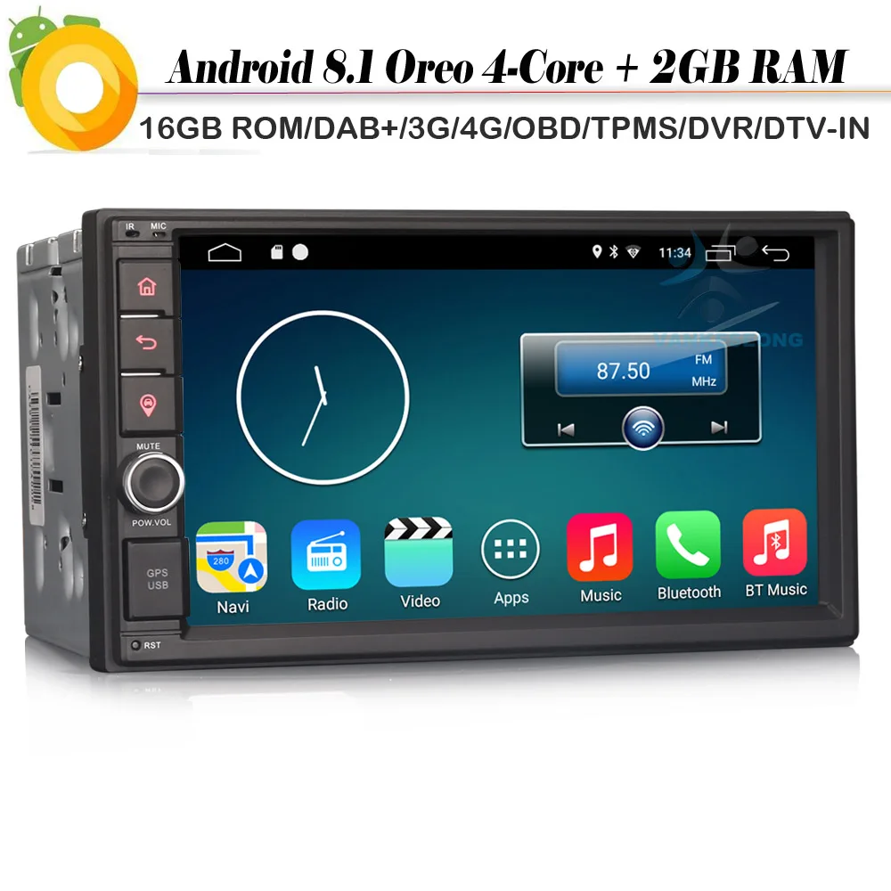 

Double din Autoradio Android 8.1 Sat Nav GPS Radio DAB+ Car stereo Bluetooth RDS DVR 4G WiFi DTV DVB-T2 OBD