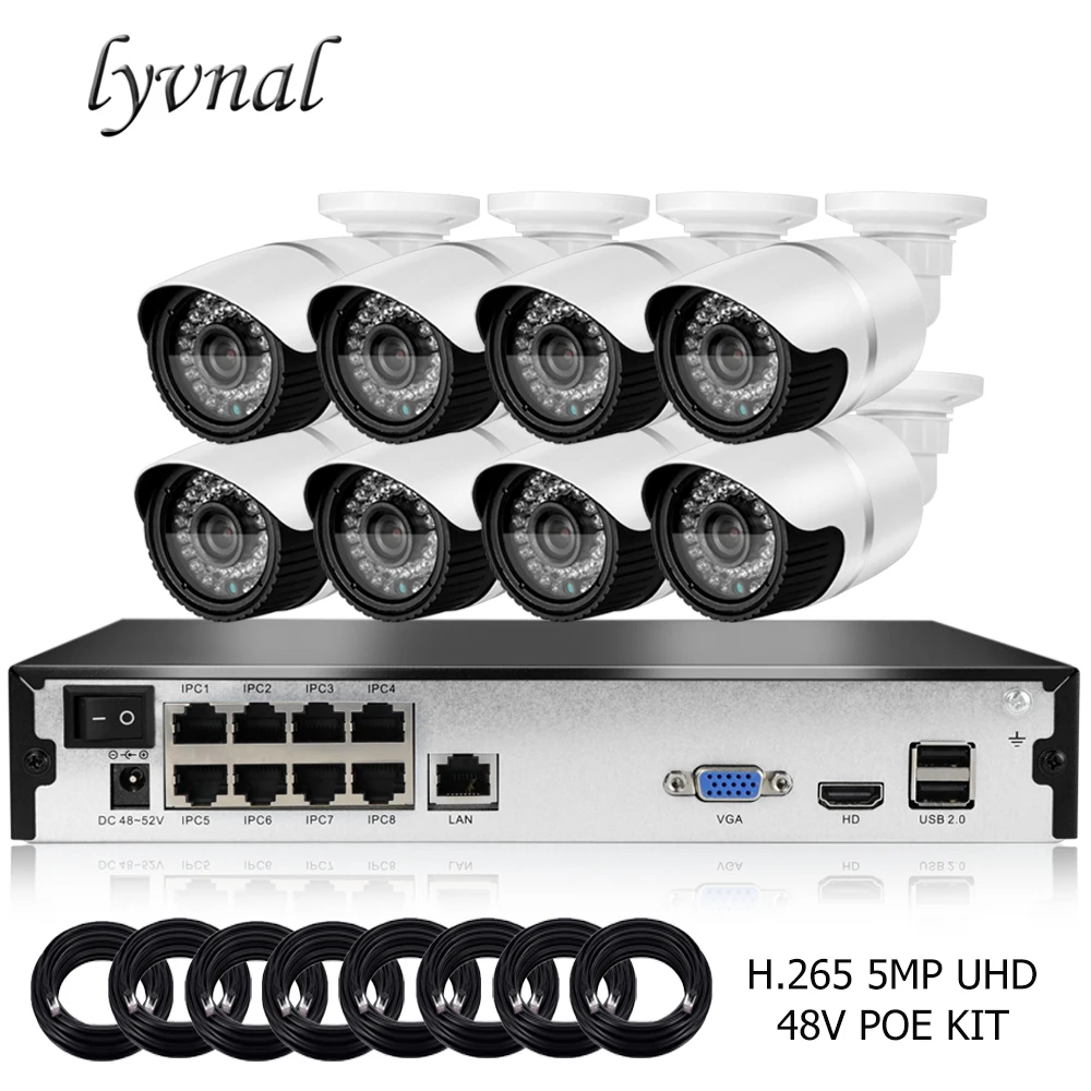 

LYVNAL 8ch poe system h.265 16ch nvr kit 5mp ip camera poe 48V P2P ONVIF CCTV UHD video Security camera IP waterproof outdoor