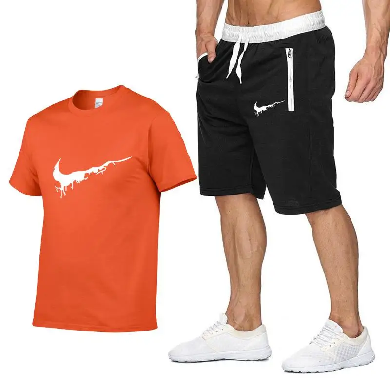Новые мужские модные комплекты из двух предметов футболки+ шорты костюм мужские летние топы футболки Модная Футболка Высокое качество Мужская одежда - Цвет: 7