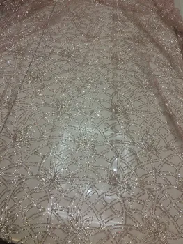 

unique S-5244 African French Lace with silver glitter New arrival glued glitter African Lace Fabric