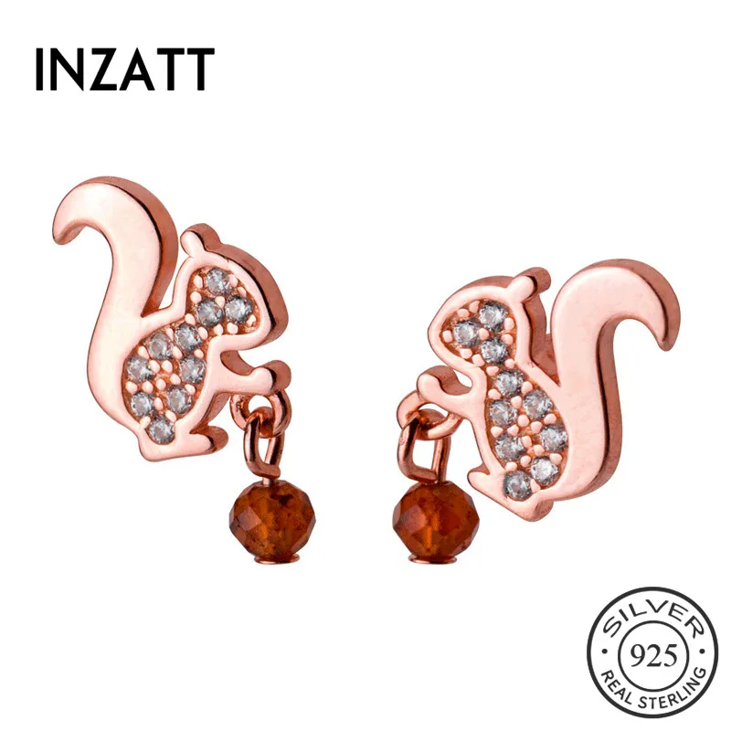 

INZATT Real 925 Sterling Silver Zircon Squirrel Drop Earrings For Elegant Women Party Fine Jewelry 2019 Accessories Gift