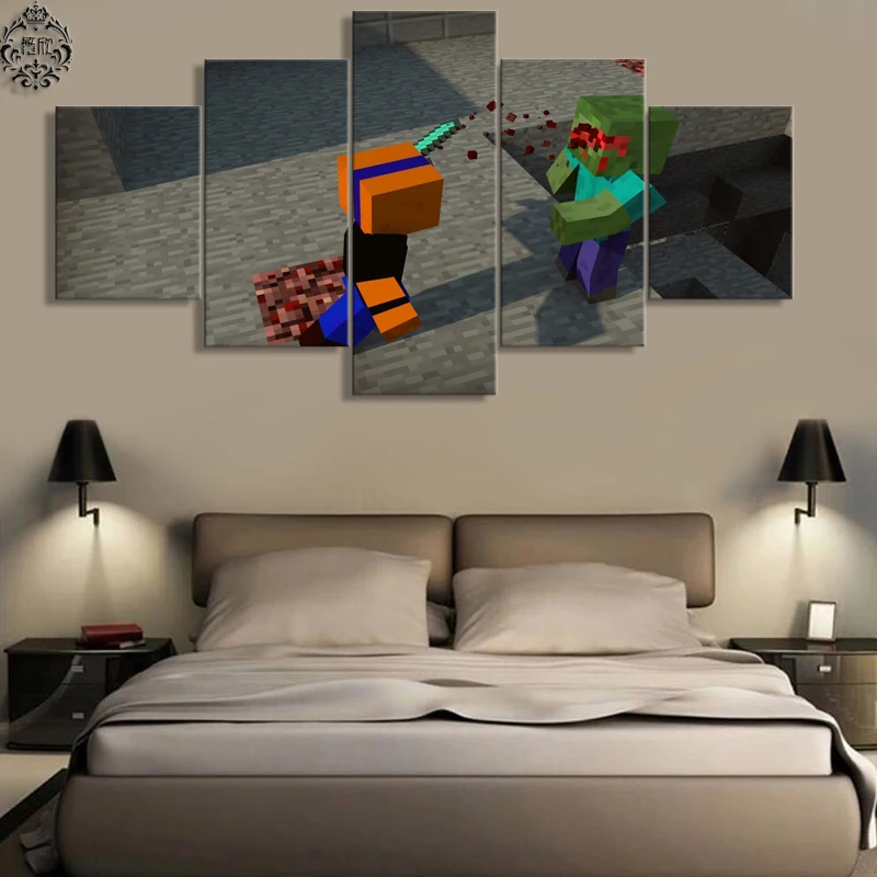 

5 Pieces Game Poster Minecraft Zombie Canvas Printed Pictures Home Decor For Living Room Canvas Painting Wall Decor Modern Art