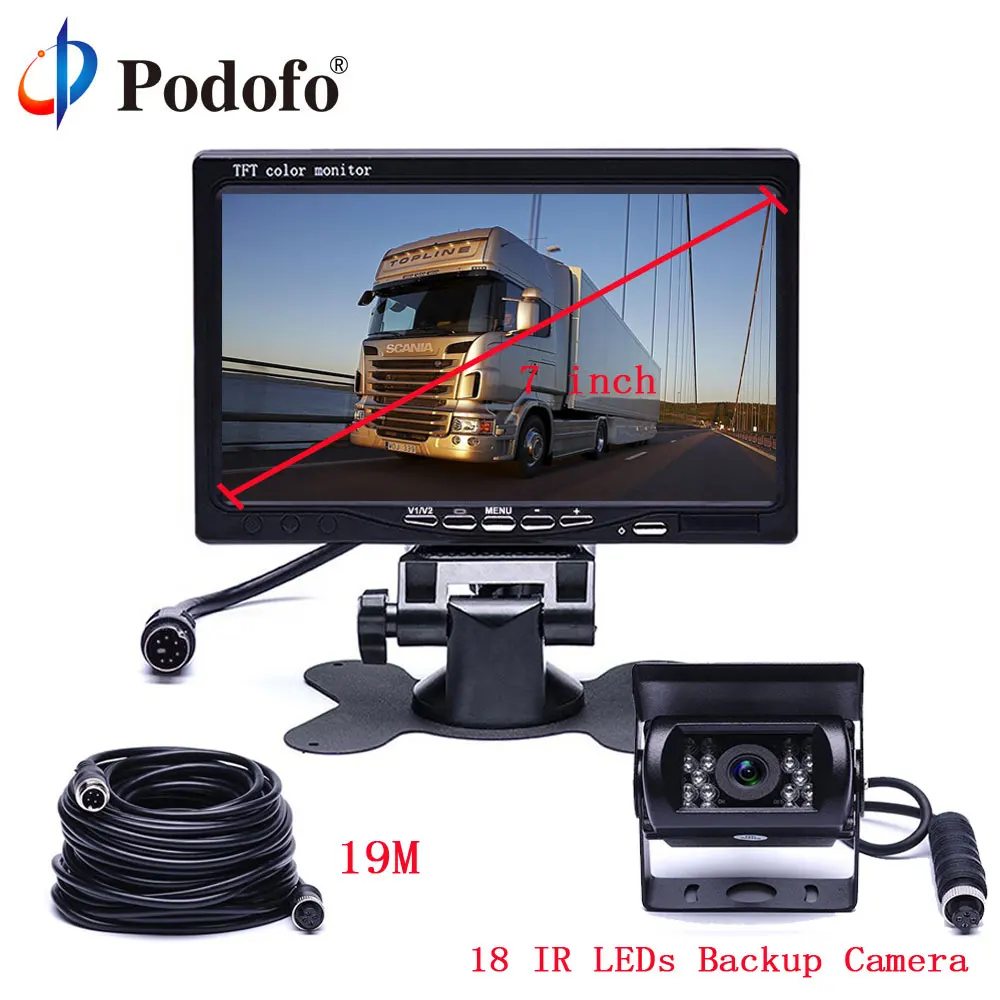 

Podofo 7" Car Monitor TFT LCD Vehicle Parking System + Waterproof 18 IR LED Night Vision Reverse Camera For RV / Bus / Trailer