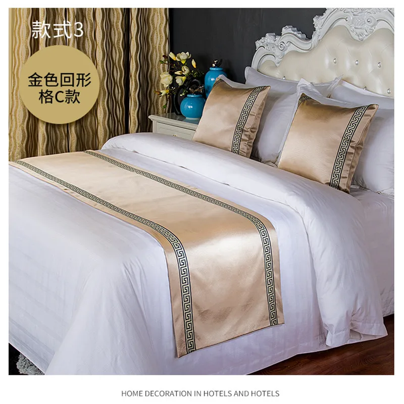 

New Chinese Golden Bed Runner Scarf For Foot Of Bed Slipcover Pad Modern Simple Geometric Bed Flag Hotel Home Bedding Decor