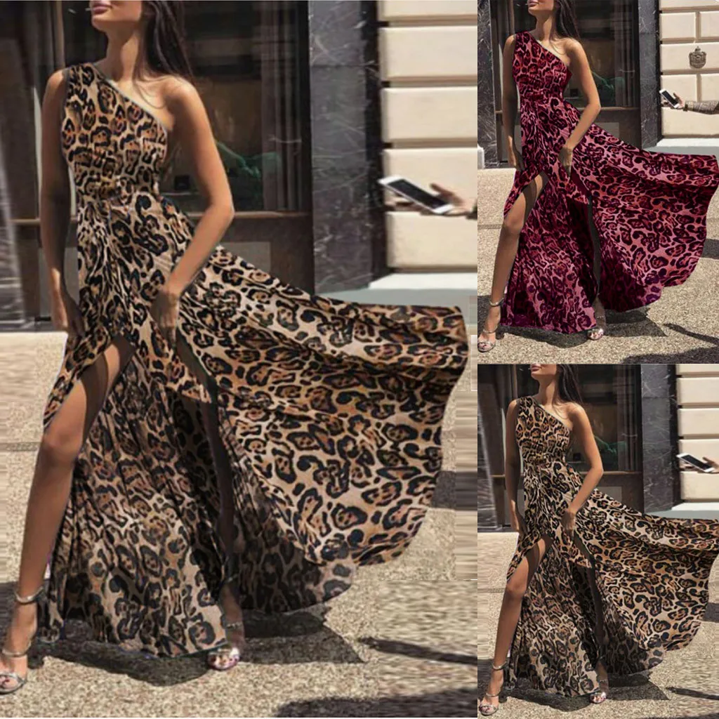 

Women Summer Fashion Elegant Sexy Leopard Print Bow Tie Cold Off Shoulder Club Party Long Ankle-Length Dress Vestidos De Festa50
