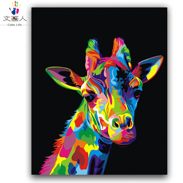 

Colorful giraffe Picture painting by numbers animals handwmade with paint kits on canvas drawing paint for coloring by numbers