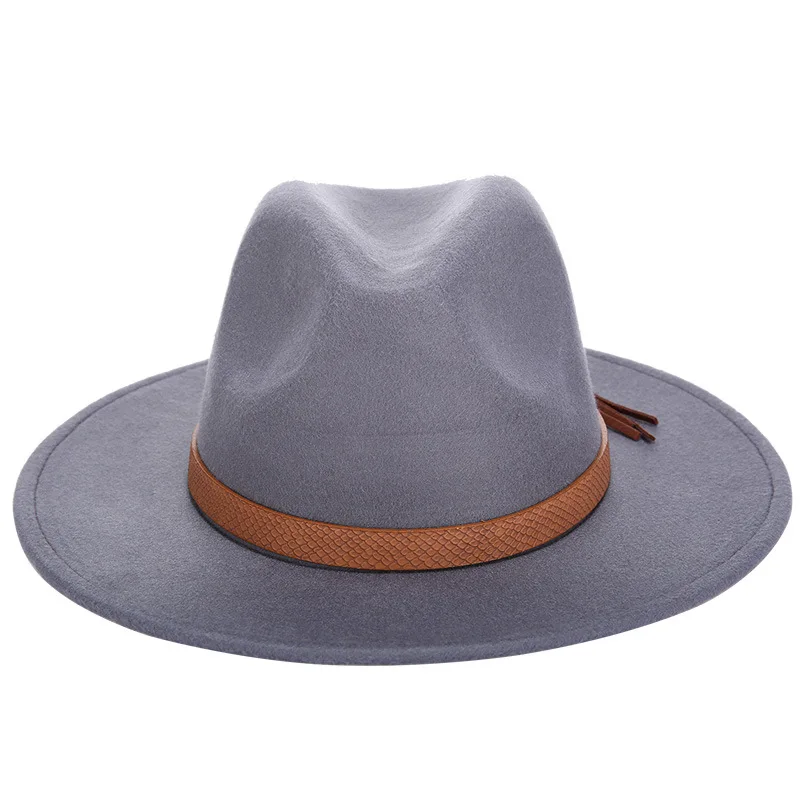 Ретро Женская фетровая шляпа для женщин дамы Fedoras осень зима джазовая шляпа Имитация шерстяная плоская Брим котелок шляпка для церкви - Цвет: Gray