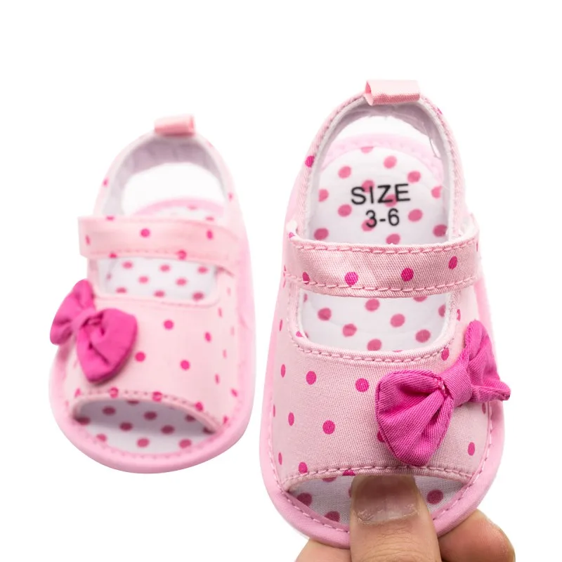 Летнее платье для маленьких девочек, детские сандалии, обувь милый новорожденный малыш волнистый горошек холст+ Бант Босоножки Размер 0-12 мес., комплект