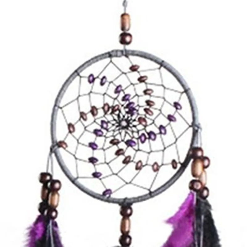 1pc Feather Crafts Purple Dream Catcher Wind Chimes Handmade Dreamcatcher Net With Feather Beads for Wall Hanging Car Home Decor
