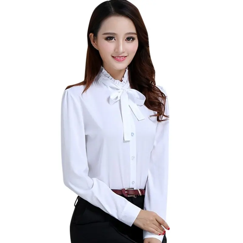 

Korean Style Women White Blouse Ladies Office Work Wear Shirts Femininas Fashion Elegant Ruffles Long Sleeve Blusas Tops