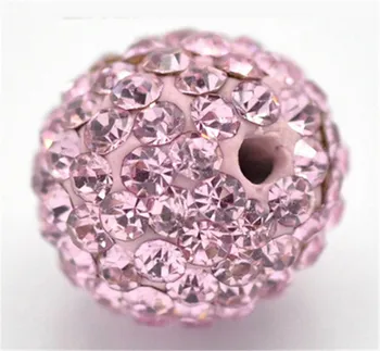 

10MM50Pcs Light Rose Pink A+++ Disco Balls Polymer Clay Beads Pave Czech Crystal Rhinestones Clay Beads Spacer Beads