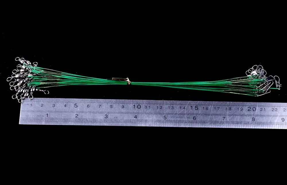 HENGJIA 20 шт./лот, каблук 15 см, 20 см, 22 см, 25 см рыболовная леска приманка проводной поводок для отслеживания с шарнирным соединением анти-укус зеленый провод рыбной ловли - Цвет: 20CM