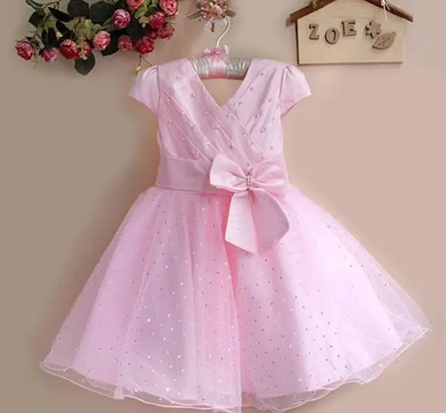 New Year Girls Party Dresses Light Pink Kids Princess Dress 6PCS/Lot Infant Garment GD21025 01P