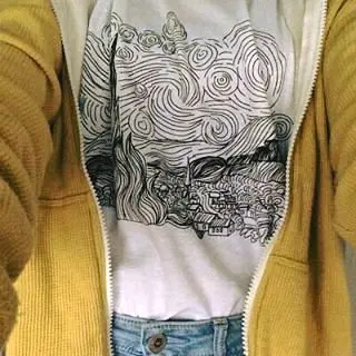 

kuakuayu HJN Summer Style Women Clothing Starry Night Outline Van Gogh Art Graphic T-Shirt Unisex Tumblr Fashion White Tee