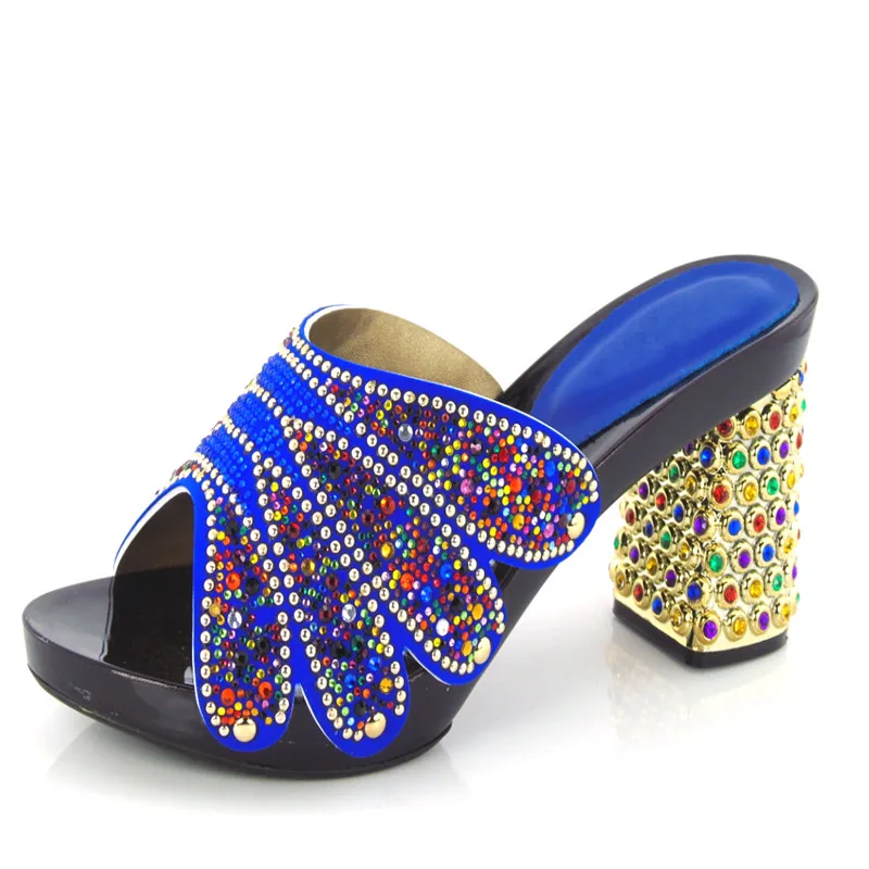 Royal blue KL813 99 Italian shoes with matching bag with rhinestone open toe style high heels