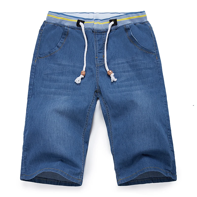 

Plus Size 40 42 44 46 48 2019 New Summer Men's Casual Denim Shorts Fashion Loose Straight Stretch Light Blue Short Jeans Male
