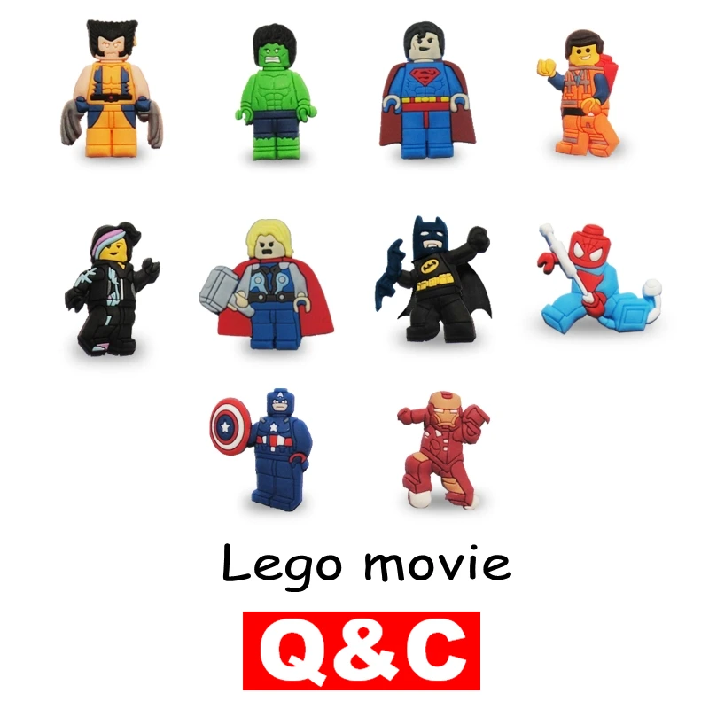 

High Quality 2pcs/lot Super Man super heros PVC shoe decoration shoe charms shoe accessories for croc wristbands kids gift