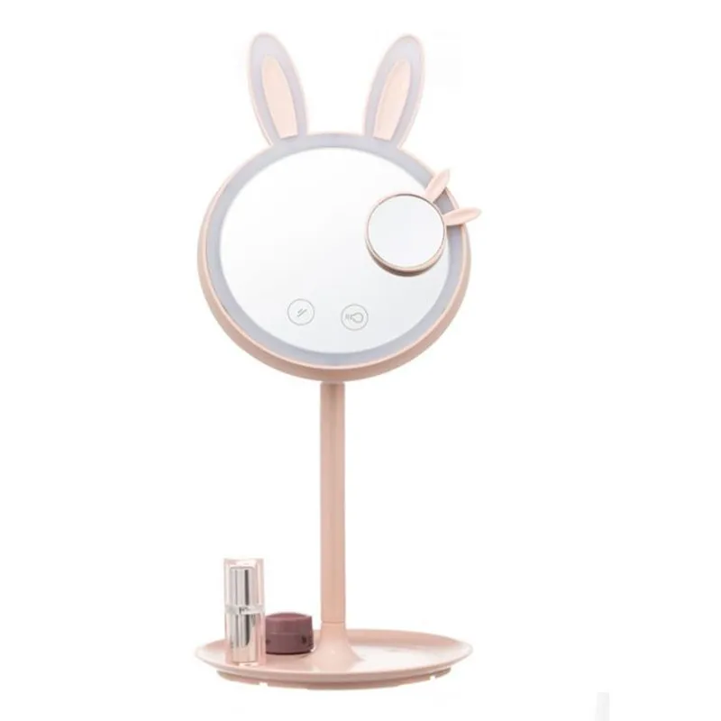  Creative and lovely rabbit LED makeup mirror desk with lamp dressing mirror to receive multi-functi