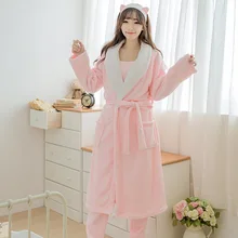 Женские зимние пижамные комплекты розовое Лавандовое платье костюмы хлопковые пижамы костюмы оборки Пижама банный халат халаты комплект из 3 предметов
